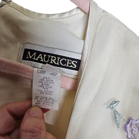 Vintage 90s Y2K Maurices Cream Embroidered Maxi Dress Sheer Floral Slit Size 7-8 - Picture 5 of 10